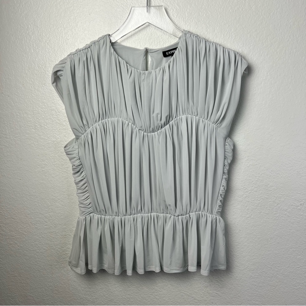 Express Crew Neck Ruched Peplum Medium Top NWT - Picture 6 of 10